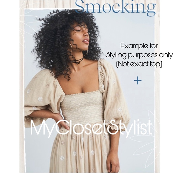 Anthropologie White Smocked Butterfly SS Midriff Crop Top XS/S NWT Cottagecore - Picture 2 of 7